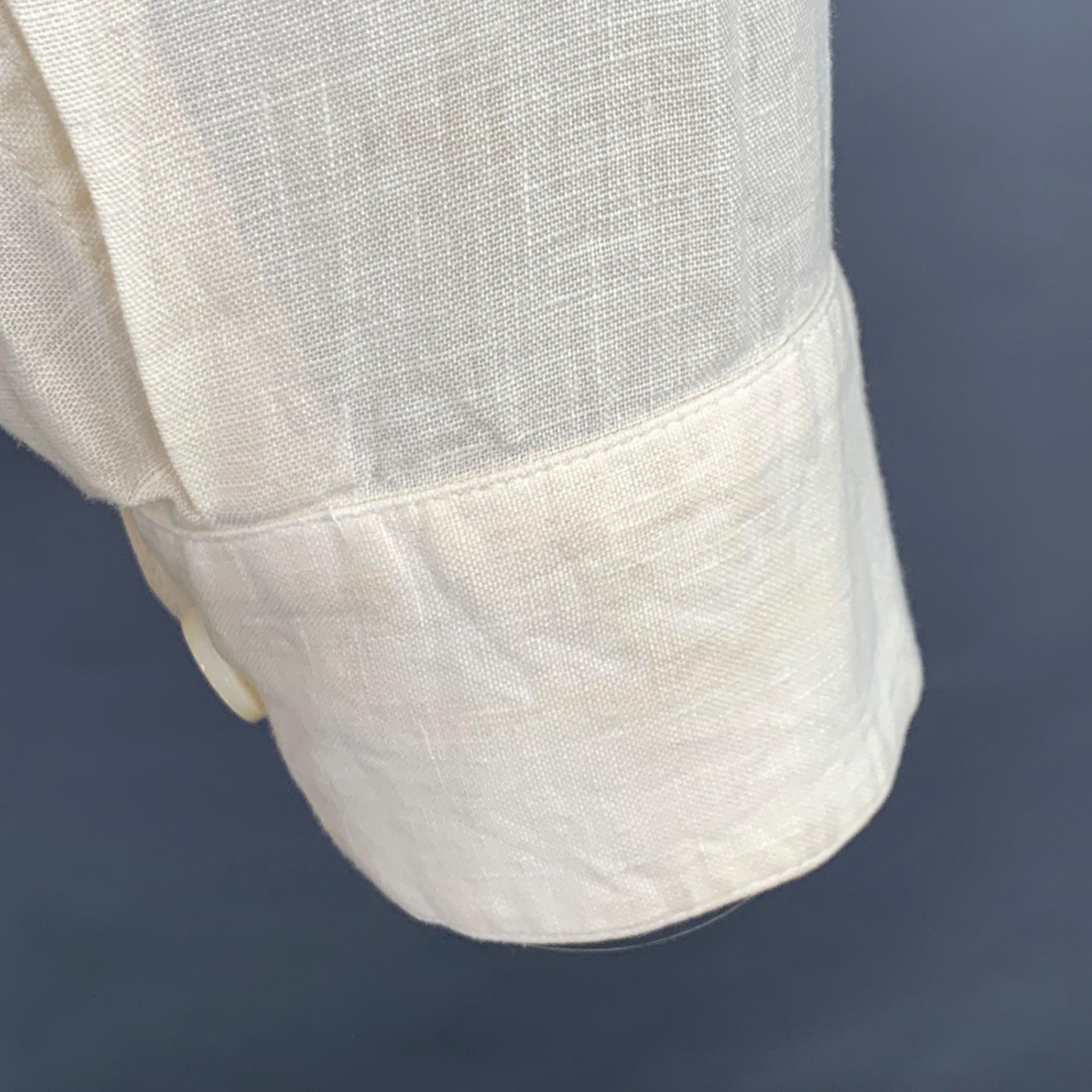BYBLOS Size L Cream Gold Embroidery Linen One Pocket Long Sleeve Shirt For Sale 2