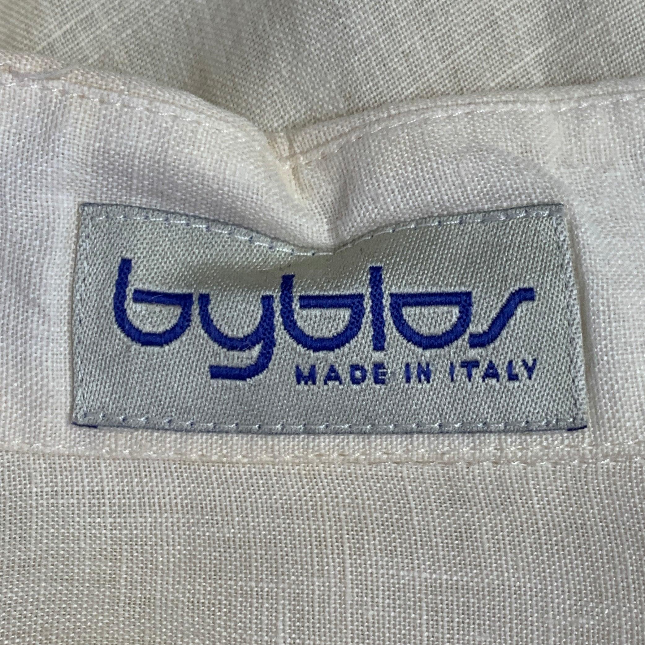 BYBLOS Size L Cream Gold Embroidery Linen One Pocket Long Sleeve Shirt For Sale 5