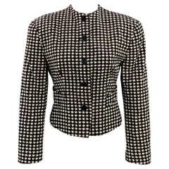 BYBLOS Size S Black White Cotton Velvet Houndstooth Collarless Cropped Blazer BYBLOS Size S Black White Cotton Velvet Houndstooth Collarless Cropped Blazer