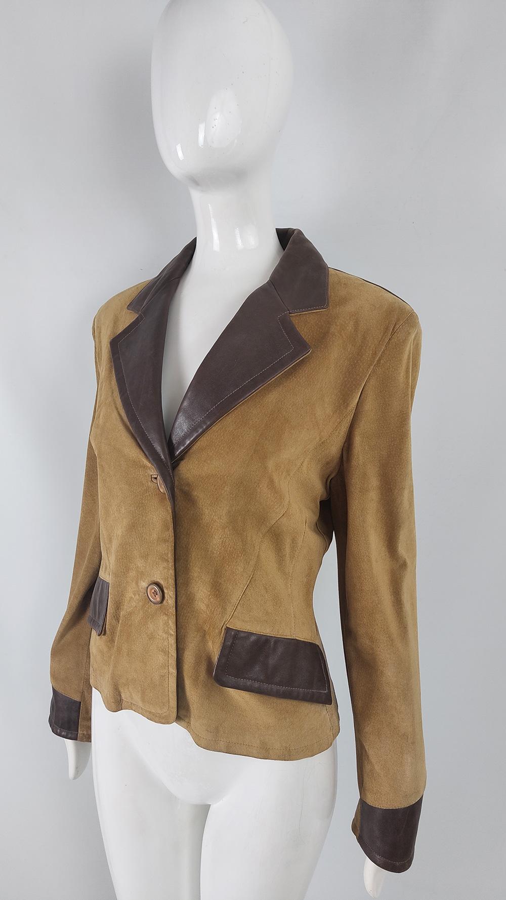 Byblos Vintage 80s Womens Fringed Brown Leather & Suede Jacket, 1980s In Excellent Condition For Sale In Doncaster, South Yorkshire