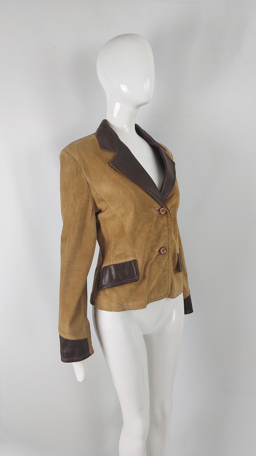 Byblos Vintage 80s Womens Fringed Brown Leather & Suede Jacket, 1980s For Sale 2