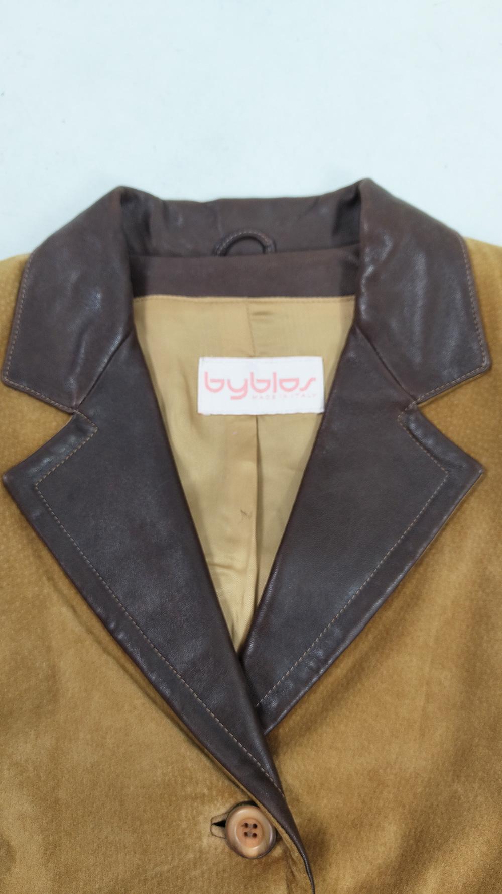Byblos Vintage 80s Womens Fringed Brown Leather & Suede Jacket, 1980s For Sale 5