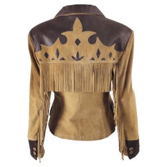 Byblos Vintage 80s Womens Fringed Brown Leather & Suede Jacket, 1980s