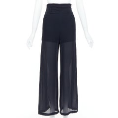 BYBLOS Vintage  Schwarze Viskose Hose mit weitem Bein, hinten geschlitzt, durchsichtig IT38 XS