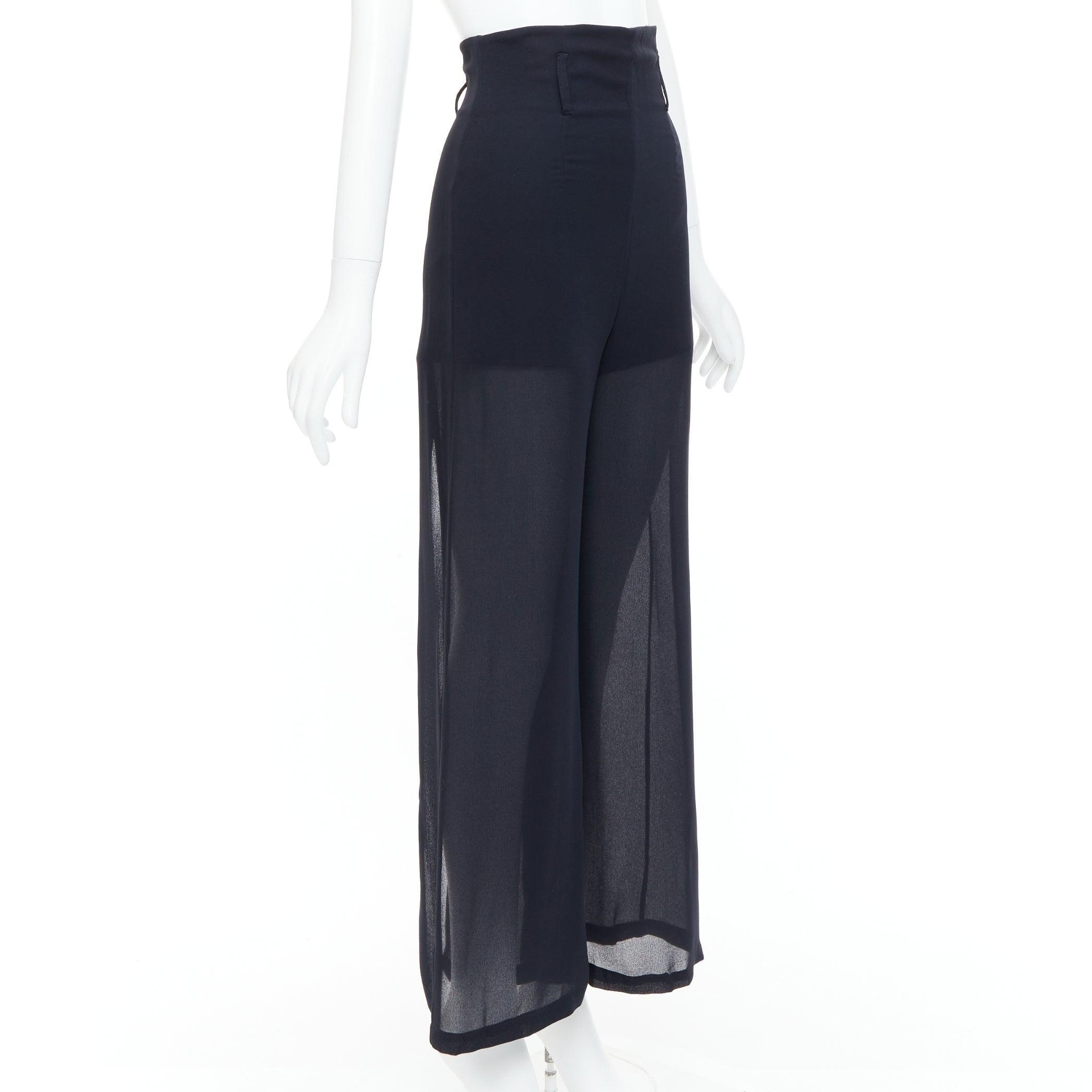 Black BYBLOS Vintage  black viscose back slit split sheer wide leg pants IT38 XS For Sale