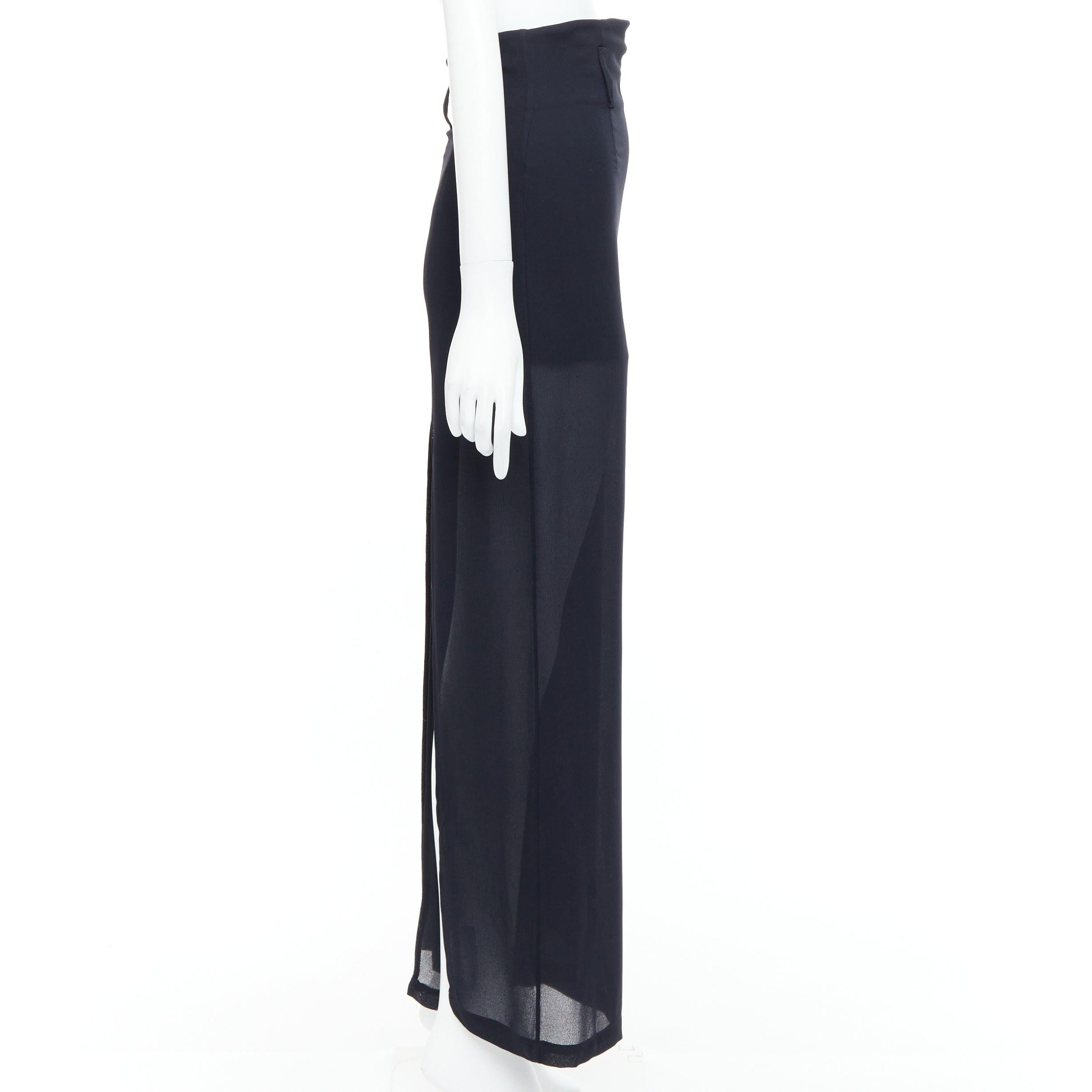 BYBLOS Vintage  black viscose back slit split sheer wide leg pants IT38 XS In Good Condition For Sale In Hong Kong, NT
