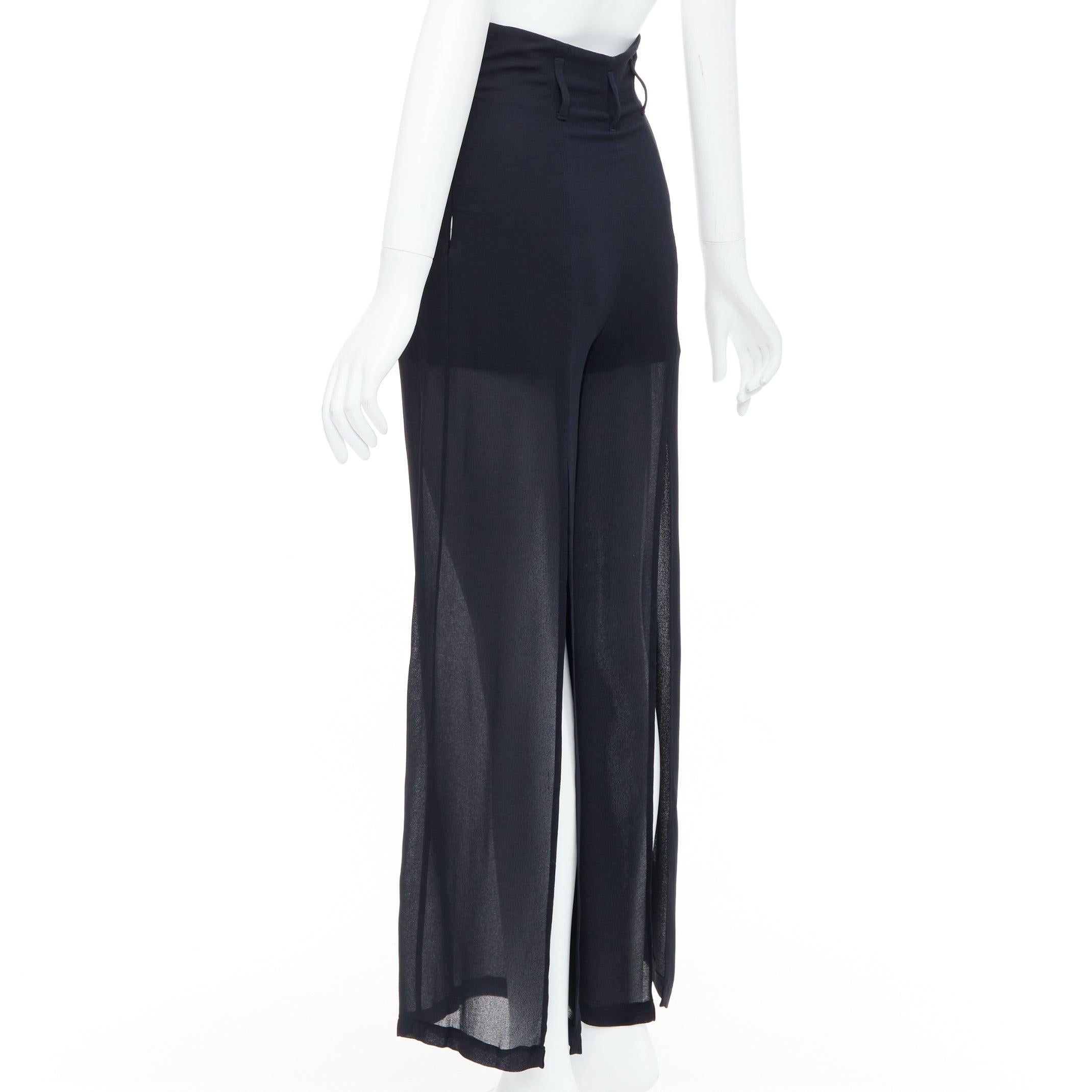 Women's BYBLOS Vintage  black viscose back slit split sheer wide leg pants IT38 XS For Sale