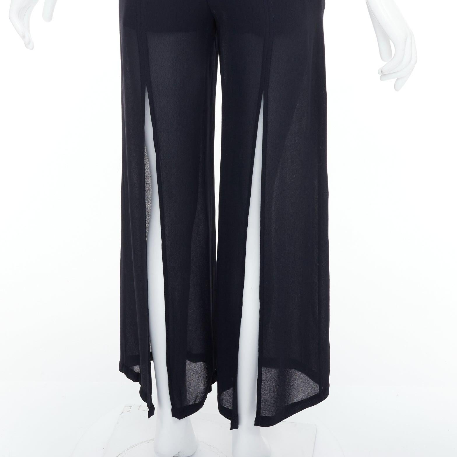 BYBLOS Vintage  black viscose back slit split sheer wide leg pants IT38 XS For Sale 1