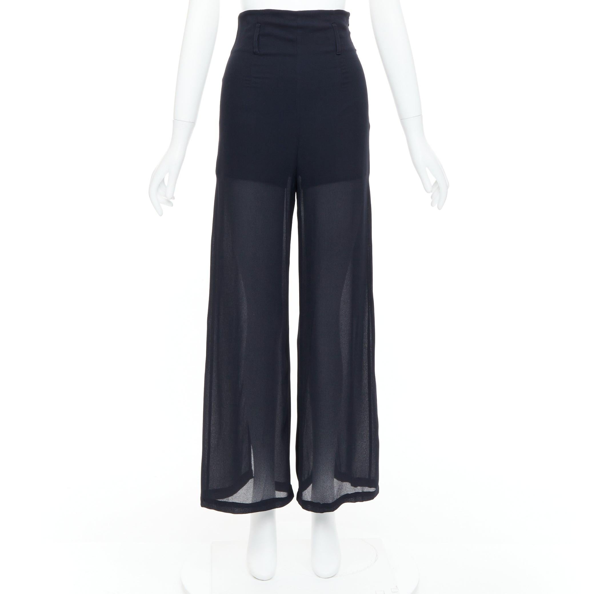 BYBLOS Vintage  black viscose back slit split sheer wide leg pants IT38 XS For Sale 4