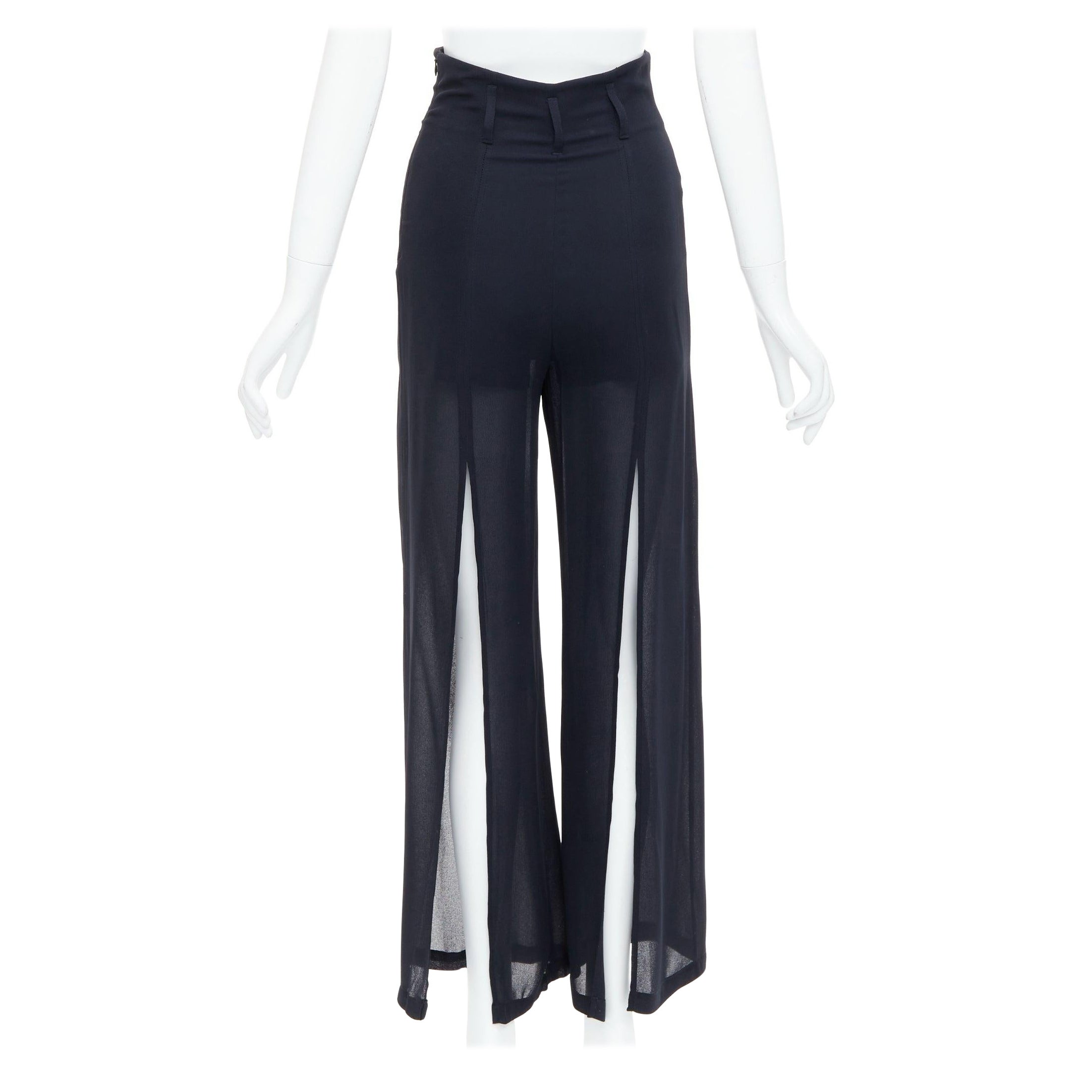 BYBLOS Vintage  Schwarze Viskose Hose mit weitem Bein, hinten geschlitzt, durchsichtig IT38 XS