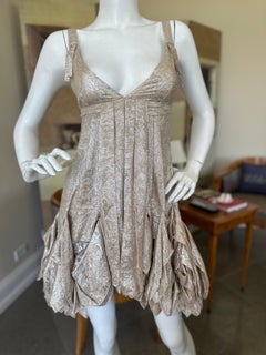 Byblos Vintage Gold Metallic Silk Cocktail Dress with Very Low Scoop Back