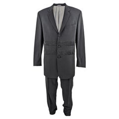 Byblos Vintage Mens Black Two Piece Lurex Stripe Trouser Pant Italian Suit 1980s