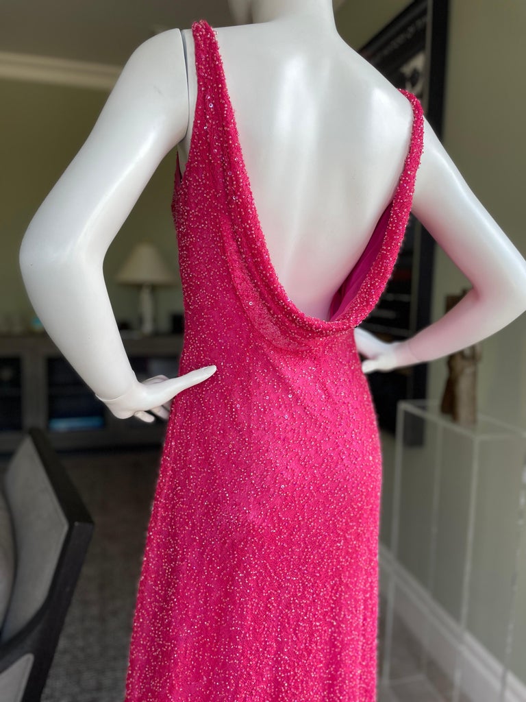 Byblos Vintage Silk Lined Beaded Pink Evening Dress with Cowl Back  For Sale 6