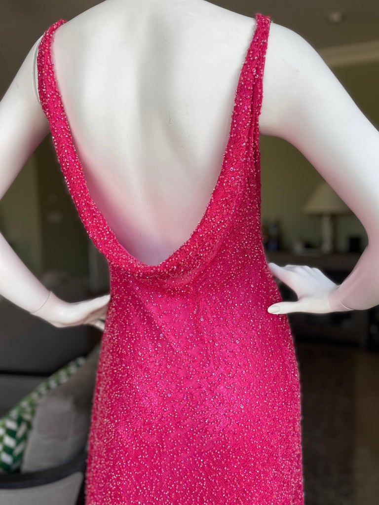 Byblos Vintage Silk Lined Beaded Pink Evening Dress with Cowl Back  For Sale 7