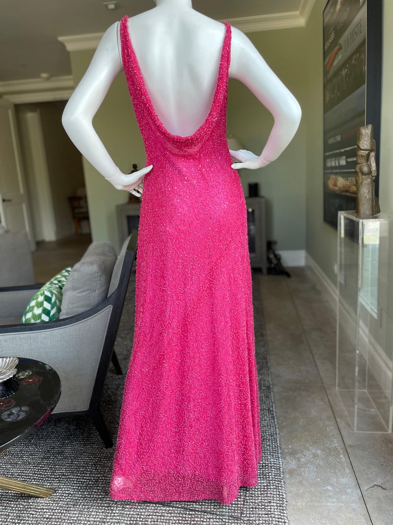 Byblos Vintage Silk Lined Beaded Pink Evening Dress with Cowl Back  For Sale 5