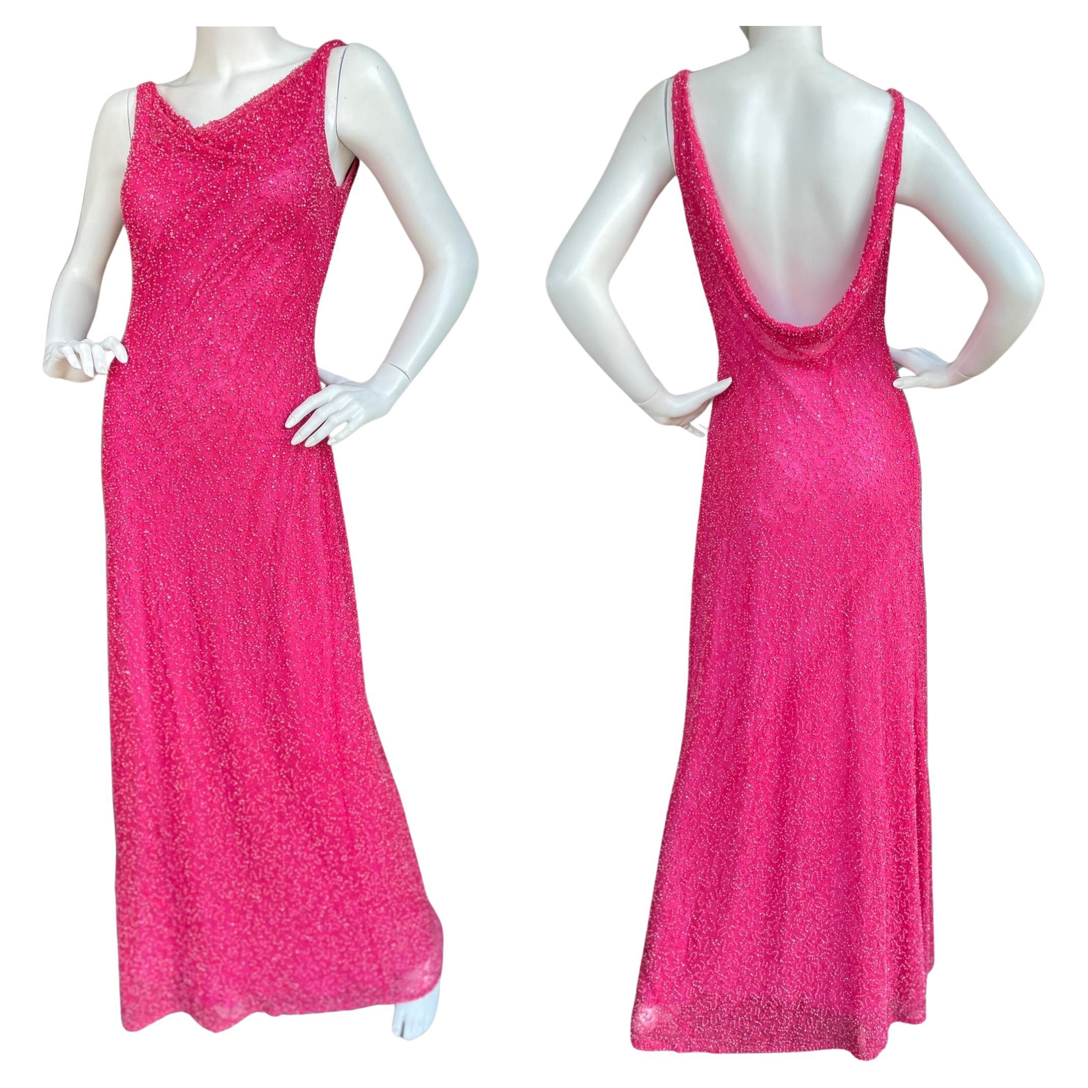 Byblos Vintage Silk Lined Beaded Pink Evening Dress with Cowl Back For Sale  at 1stDibs