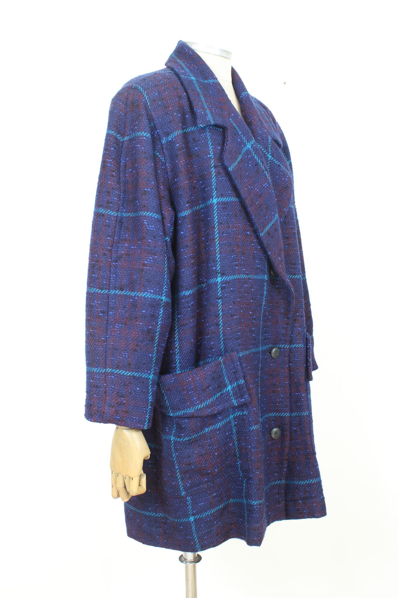 Byblos Violet Blue Wool Vintage Boucle Coat 1980s In Excellent Condition In Brindisi, Bt