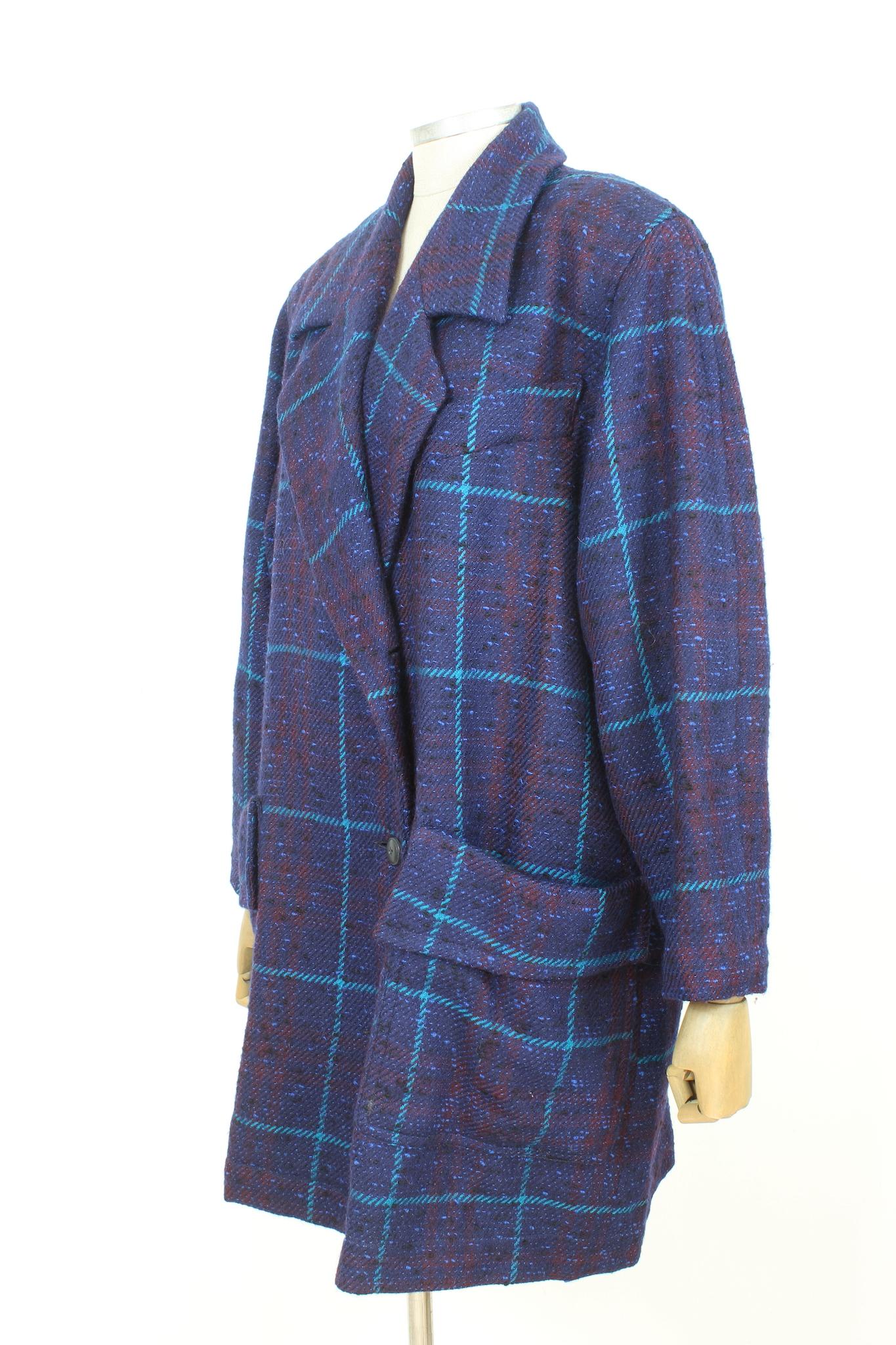Women's Byblos Violet Blue Wool Vintage Boucle Coat 1980s