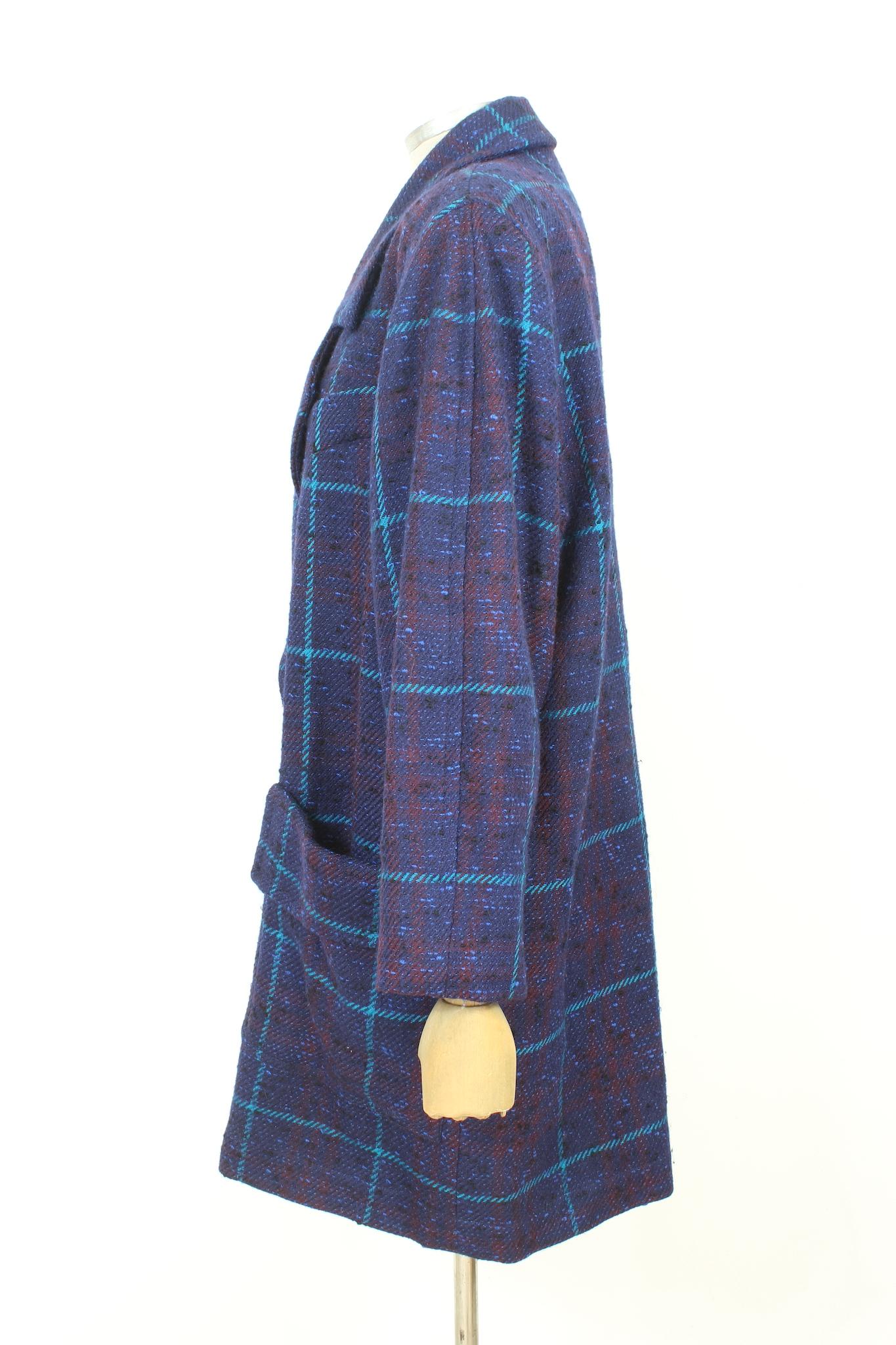 Byblos Violet Blue Wool Vintage Boucle Coat 1980s 1