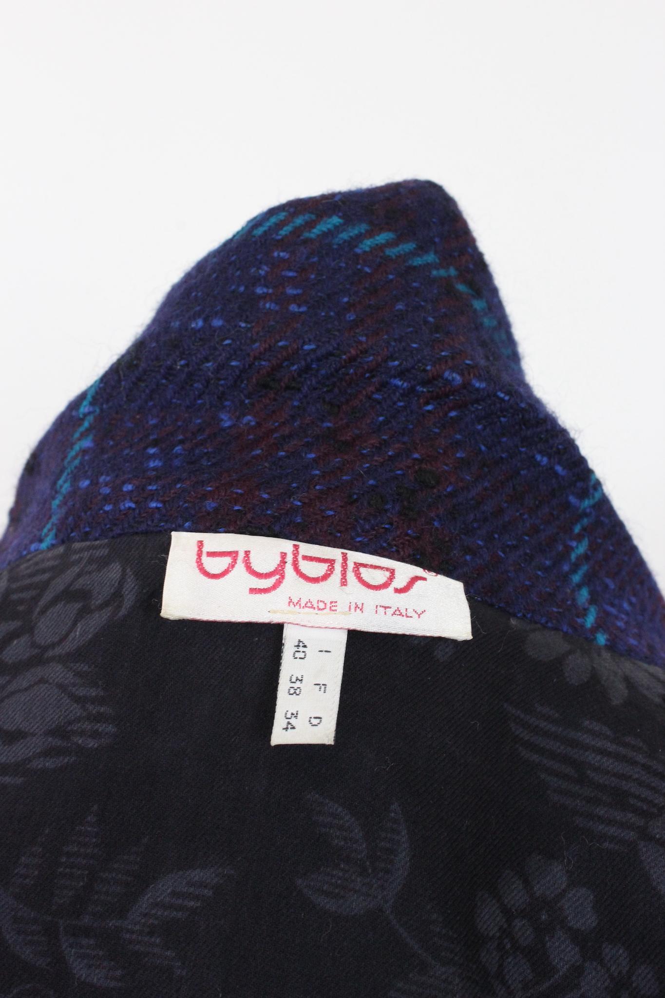 Byblos Violet Blue Wool Vintage Boucle Coat 1980s 3