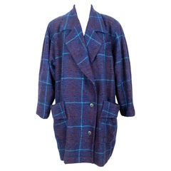 Byblos Violet Blue Wool Vintage Boucle Coat 1980s