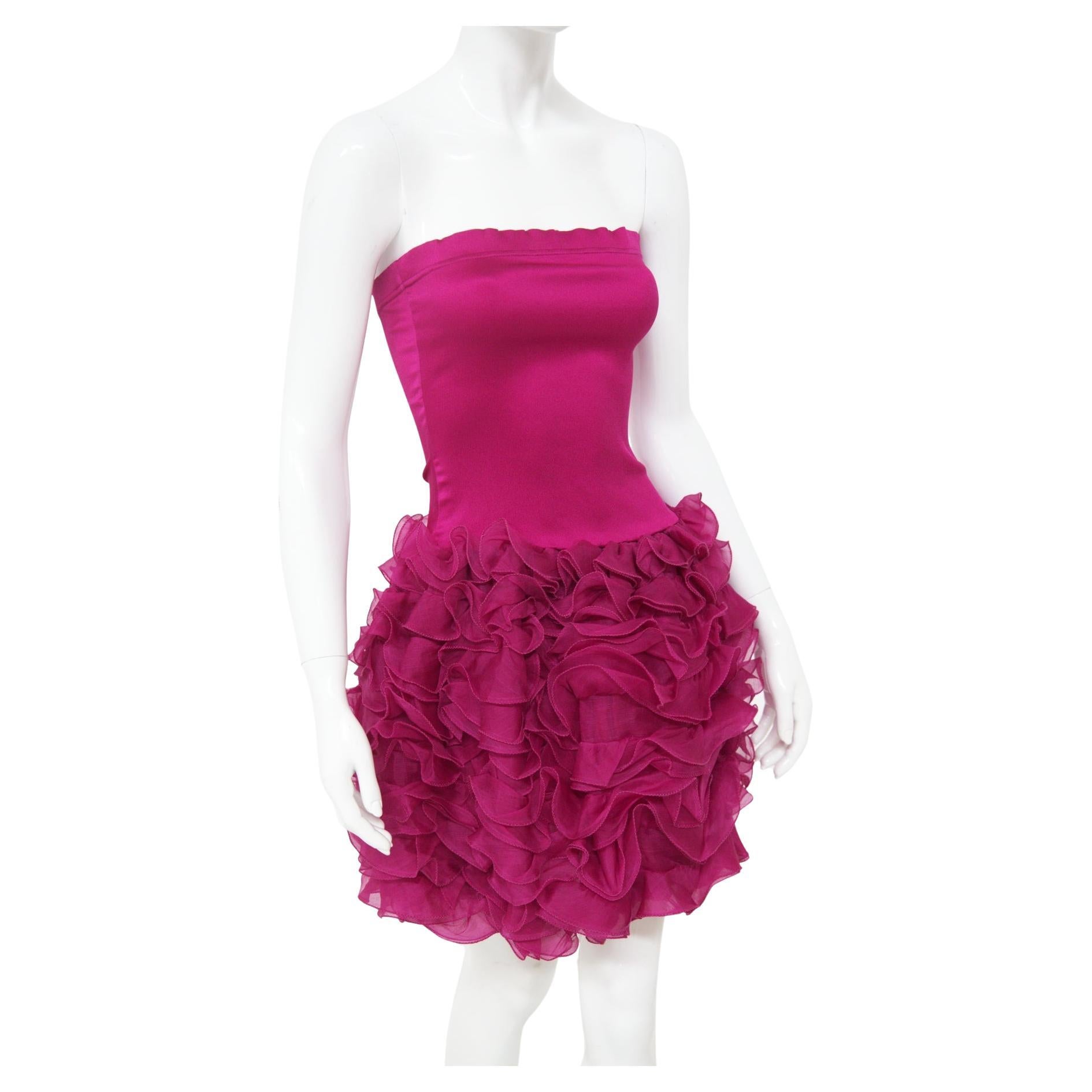 Byblos Violet Showy Silk Dress with Flounced Skirt