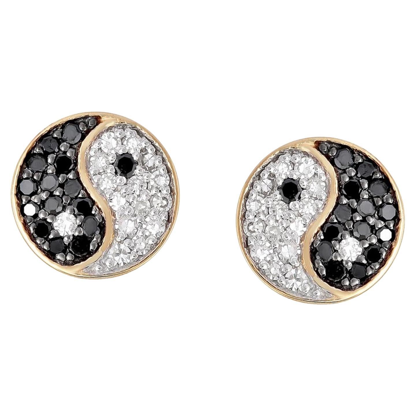 Bygone Era Black 14K (or 18k upon request) Yellow Gold Enamel Stud Earrings For Sale