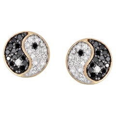 Bygone Era Black 14K (or 18k upon request) Yellow Gold Enamel Stud Earrings