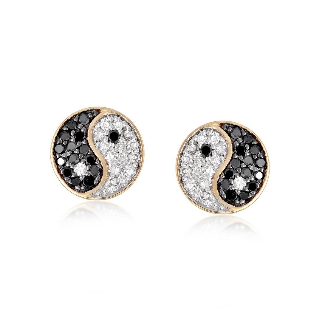 Bygone Era Black 14K Yellow Gold Enamel Stud Earrings (Moderne) im Angebot