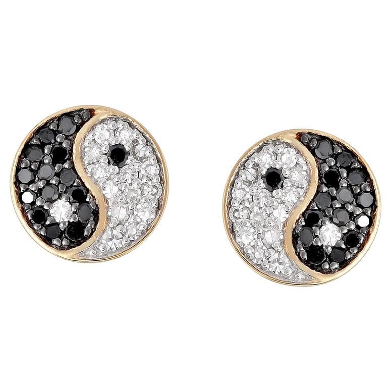 Bygone Era Black 14K Yellow Gold Enamel Stud Earrings