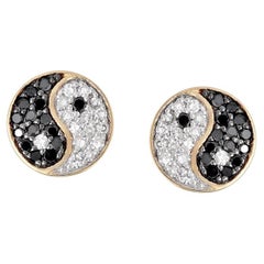 Bygone Era Black 14K Yellow Gold Enamel Stud Earrings