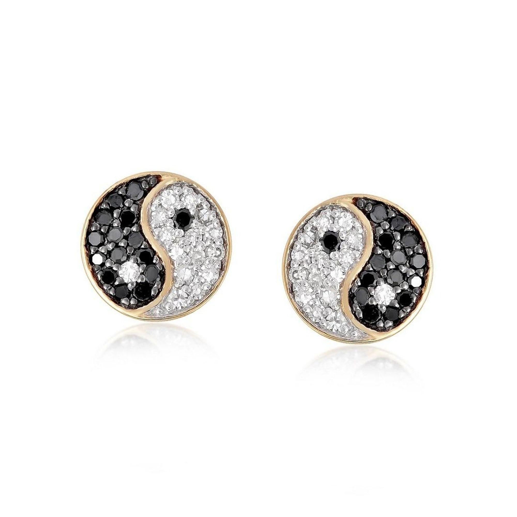 Orecchini a perno con smalto nero in oro giallo 14K di Bygone Era