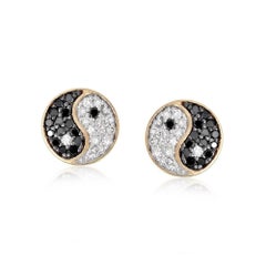 Pendientes de oro amarillo de 14 quilates con esmalte negro Bygone Era