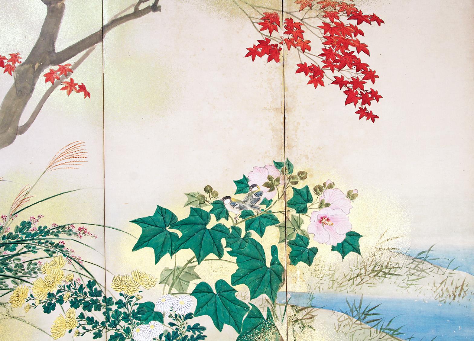 Hand-Painted Byobu - Japanese Folding Screen For Sale