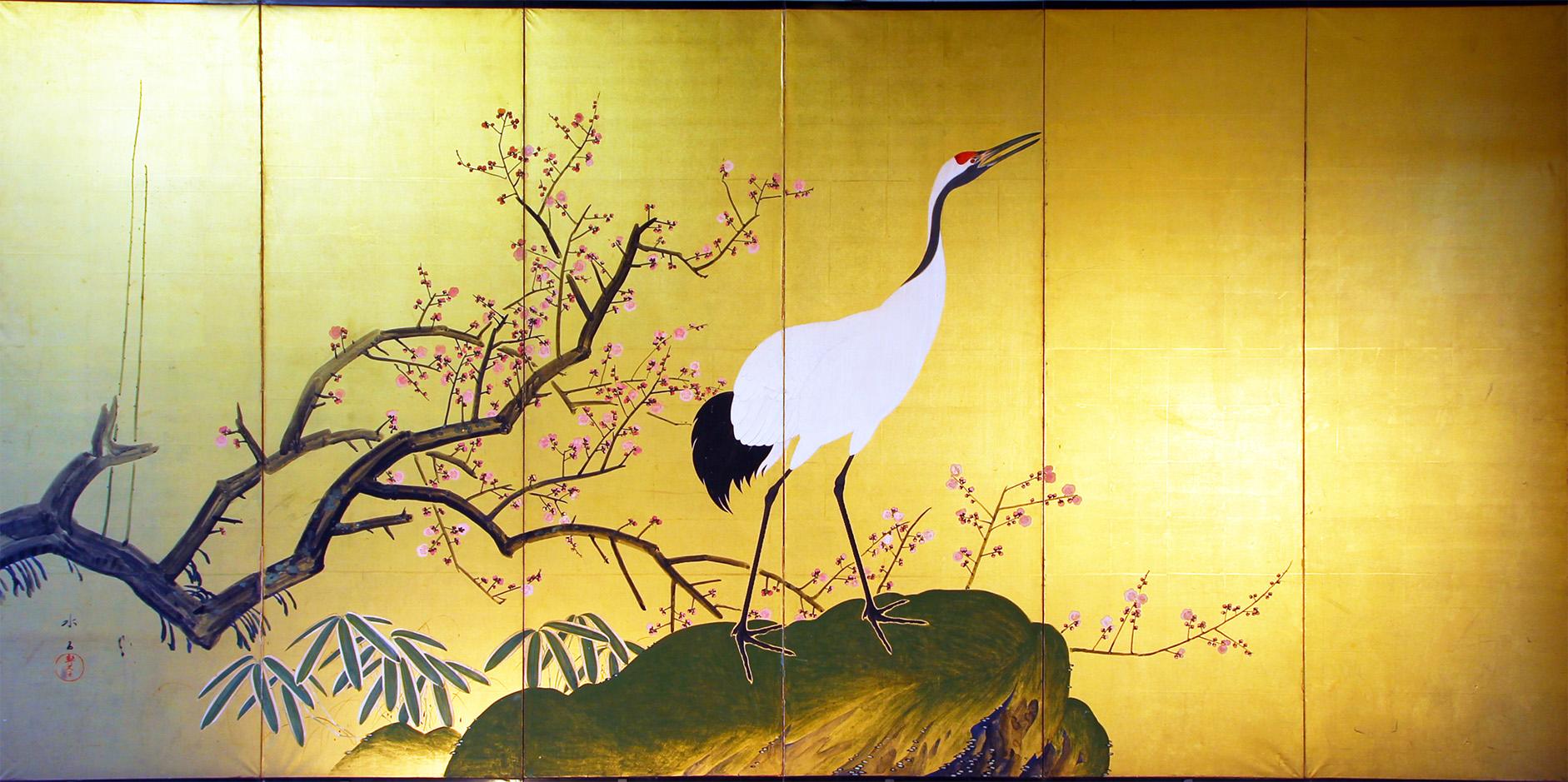 Byobu- Japanese Folding Screen Gold Leaf For Sale 1