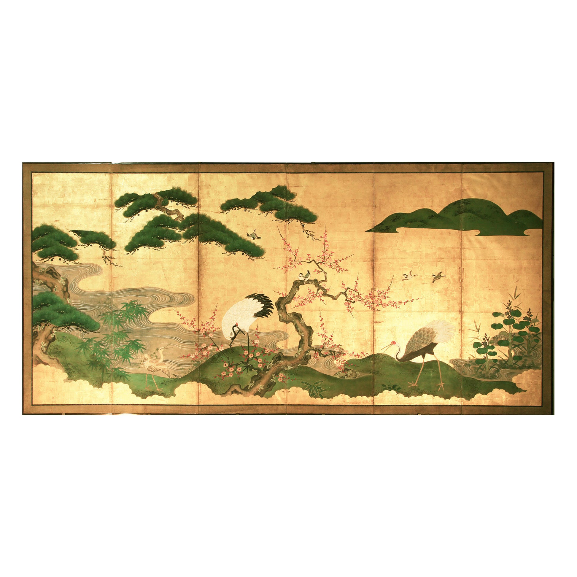 Byobu - Paravent japonais « Kano School » en feuille d'or