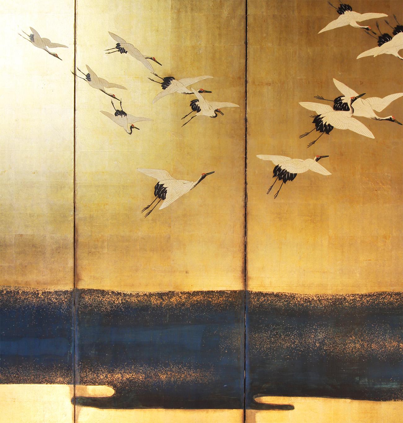 Meiji Byobu - Japanese Screen six Panels Gold Leaf