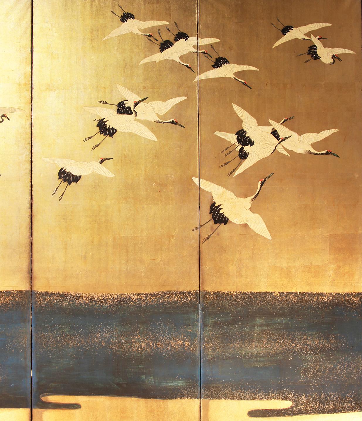 20th Century Byobu - Japanese Screen six Panels Gold Leaf