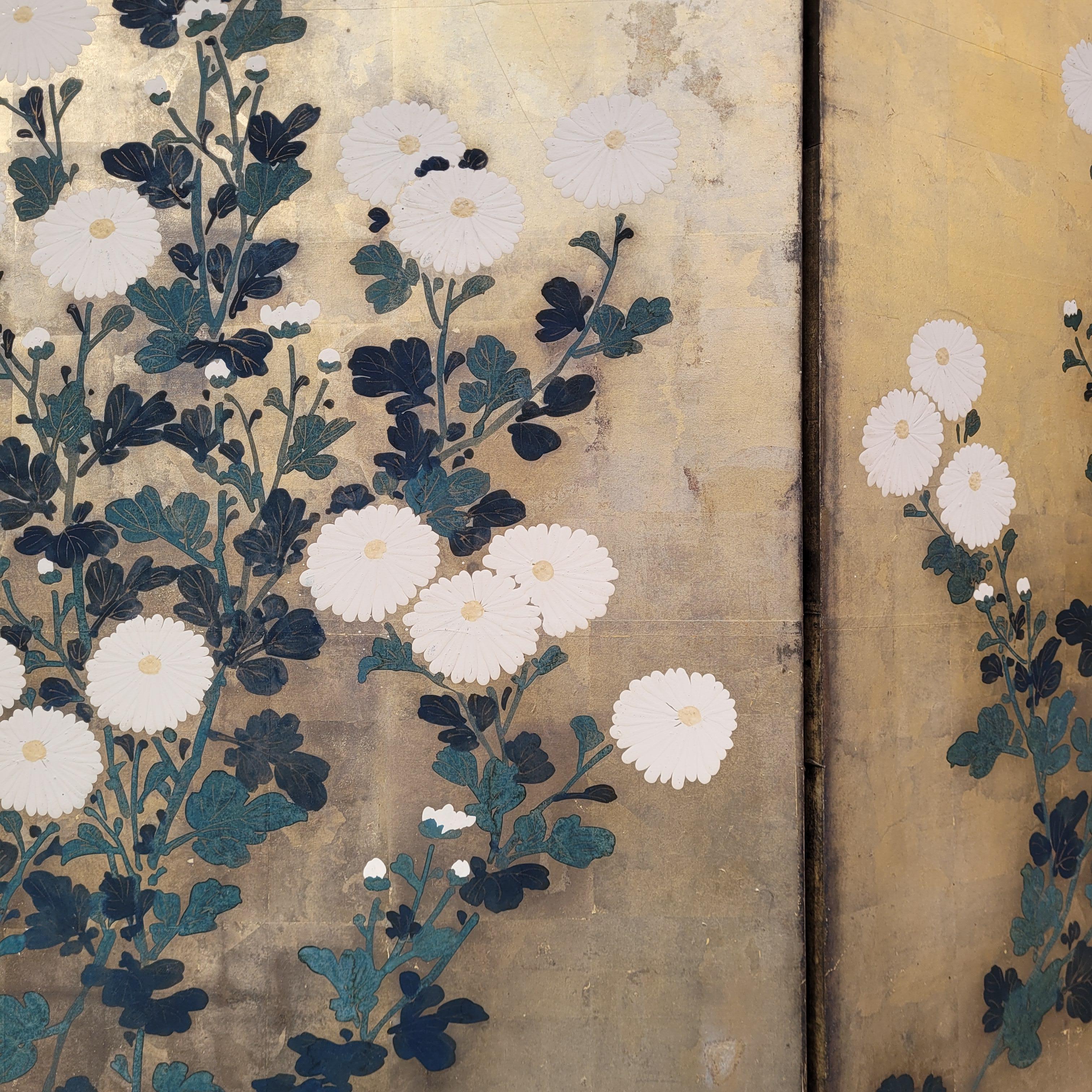 Byôbu Screen 屏風 Chrysanthemums, Rinpa School, Edo / Meiji period For Sale 4