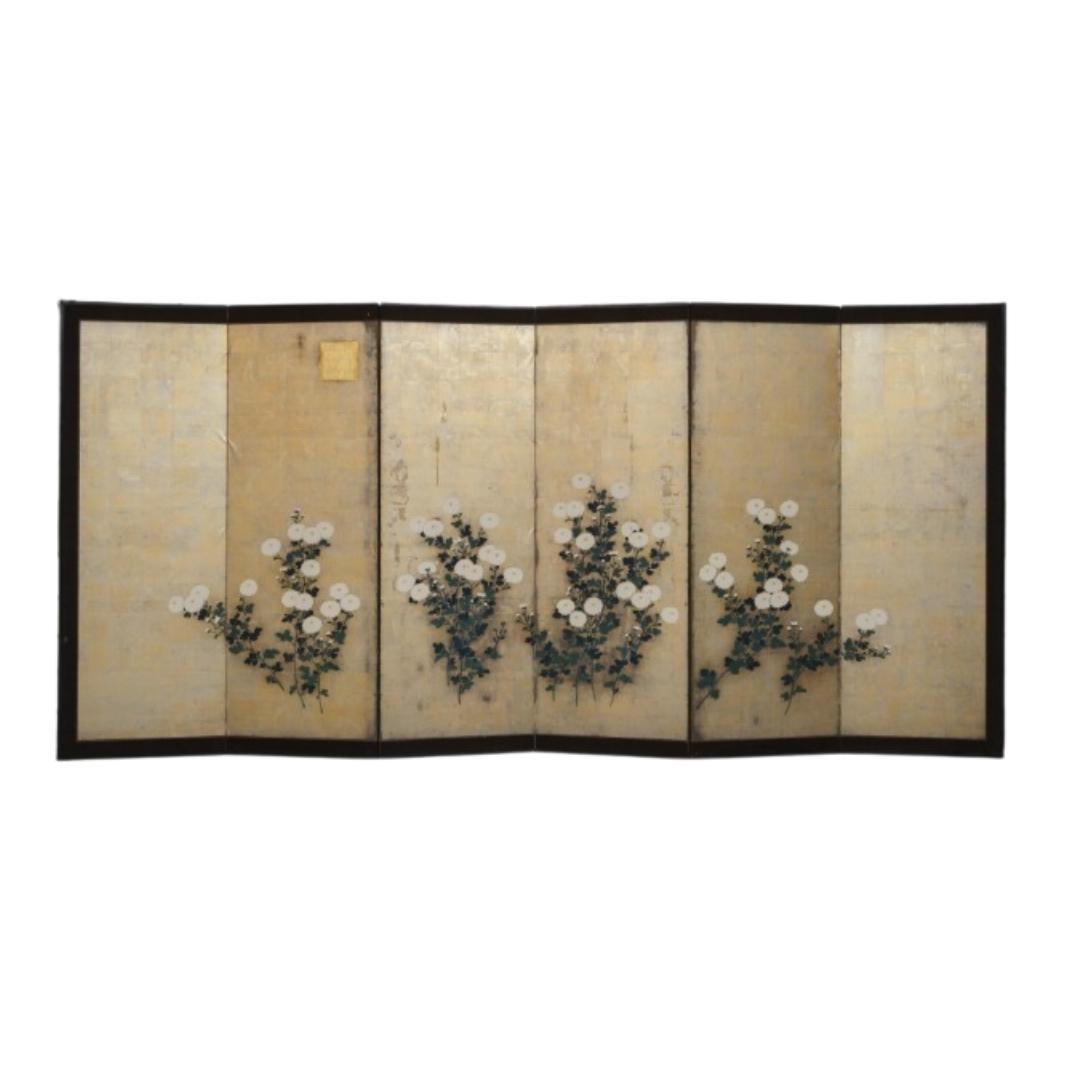Byôbu Screen 屏風 Chrysanthemums, Rinpa School, Edo / Meiji period For Sale 10