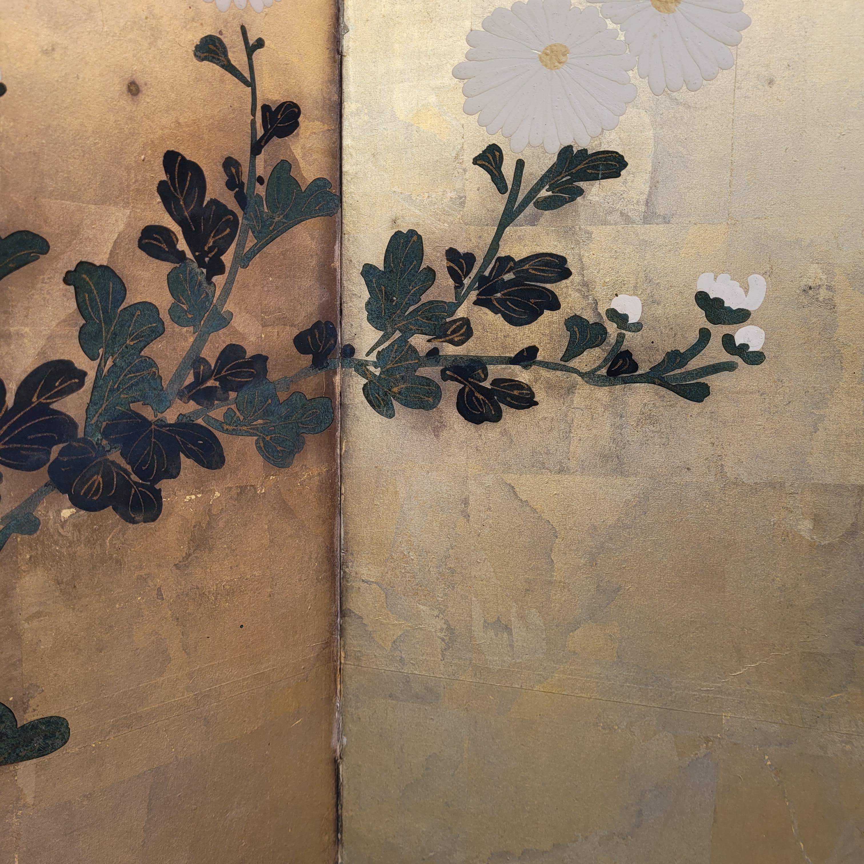 Byôbu Screen 屏風 Chrysanthemums, Rinpa School, Edo / Meiji period For Sale 1