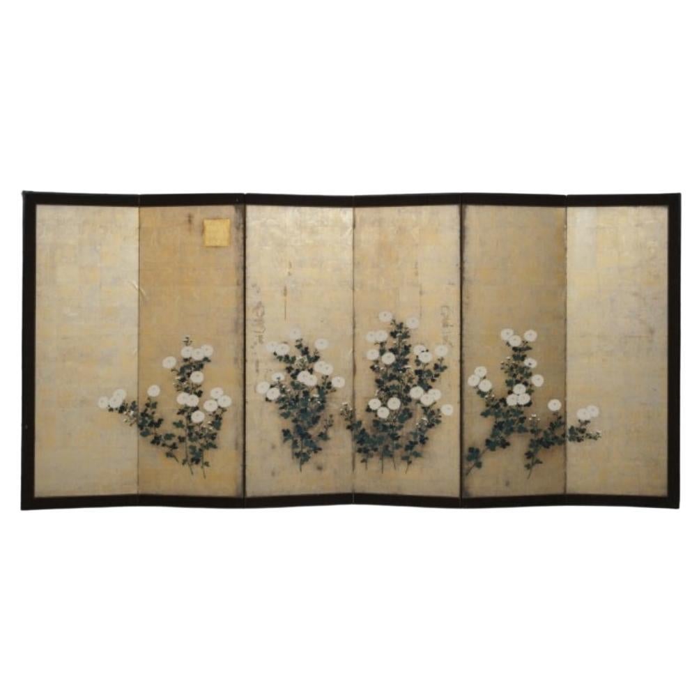 Schermo Byôbu 屏風 Crisantemi, Scuola Rinpa, periodo Edo / Meiji