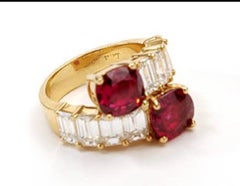 Estate Bypass CertifiedThai Ruby and Diamond Twin Ring
