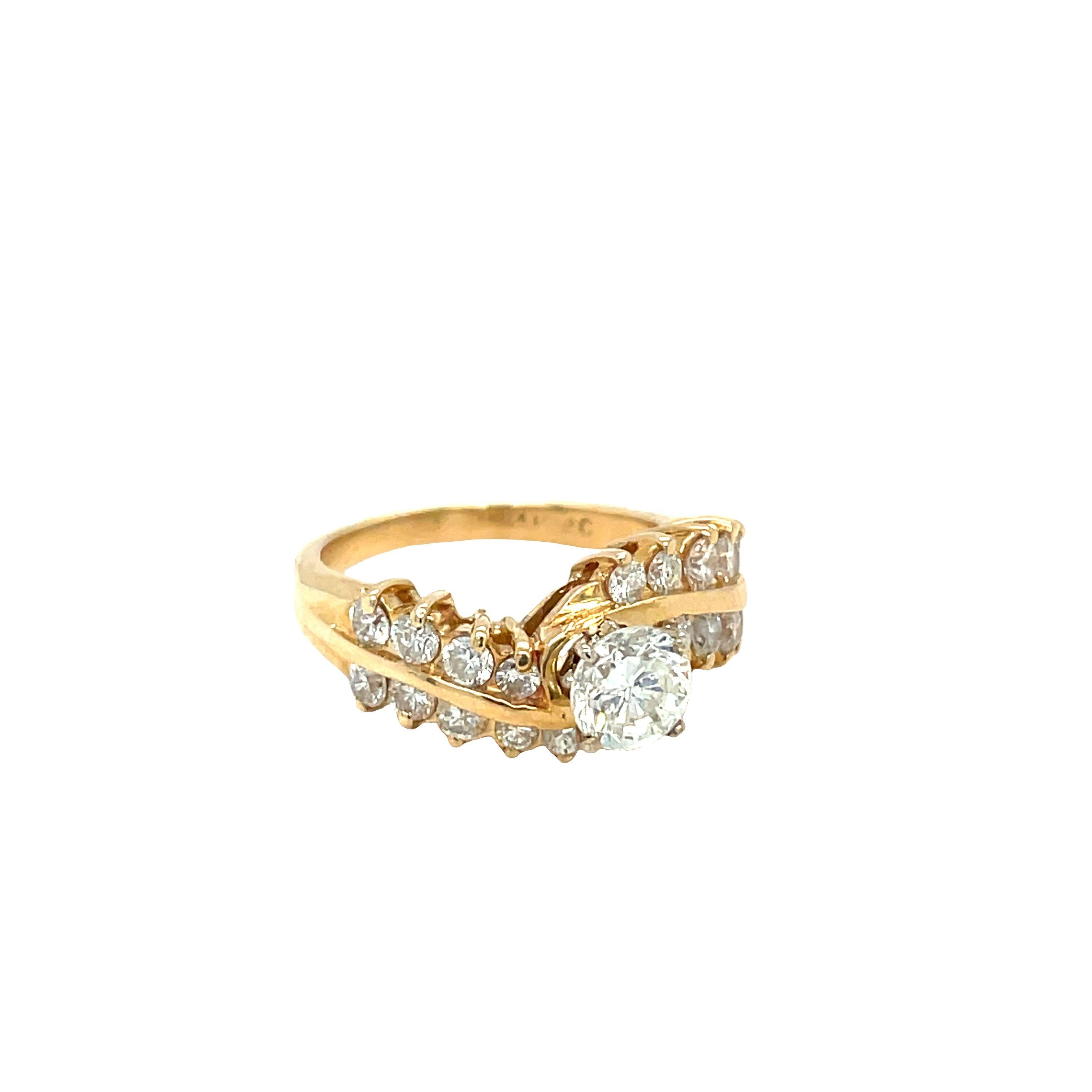 Round Cut Bypass Diamond Engagement Ring in 14K Yellow Gold For Sale