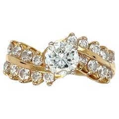 Retro Bypass Diamond Engagement Ring in 14K Yellow Gold