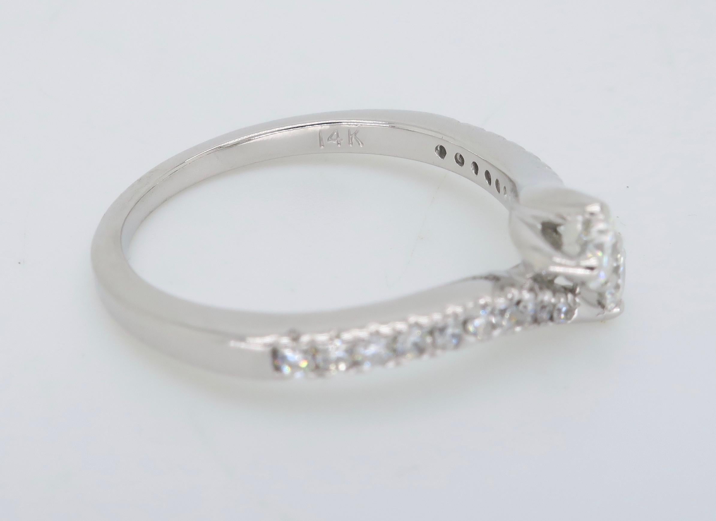 Round Cut Bypass Diamond Ring Made in 14 Karat White Gold 