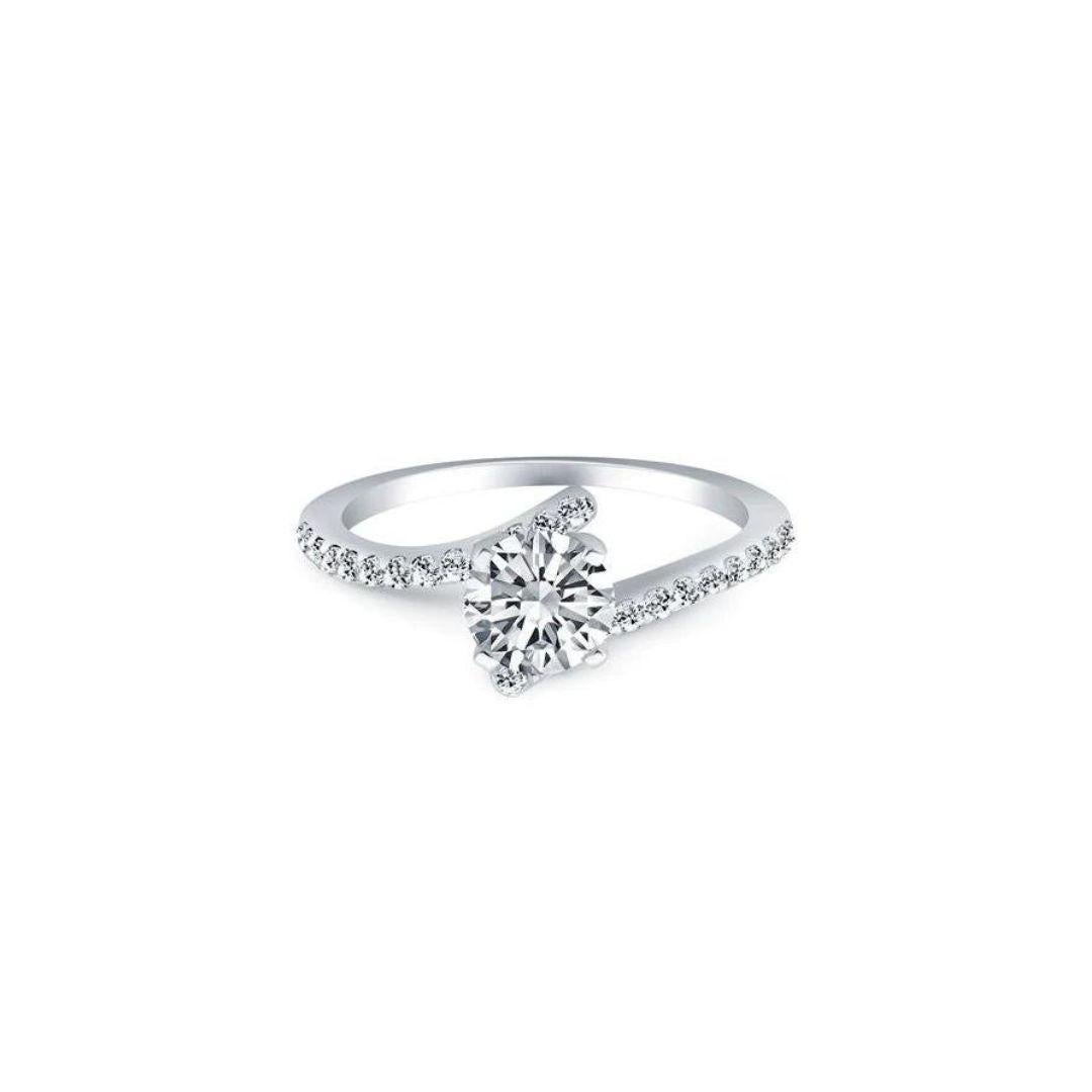 Bypass Fancy Solitaire Diamond Engagement Mounting in 14k White Gold﻿. Pave diamonds cover the shoulders of the ring, with a total carat weight of 0.18 ctw, H  color, SI1 clarity. Center diamond NOT included.