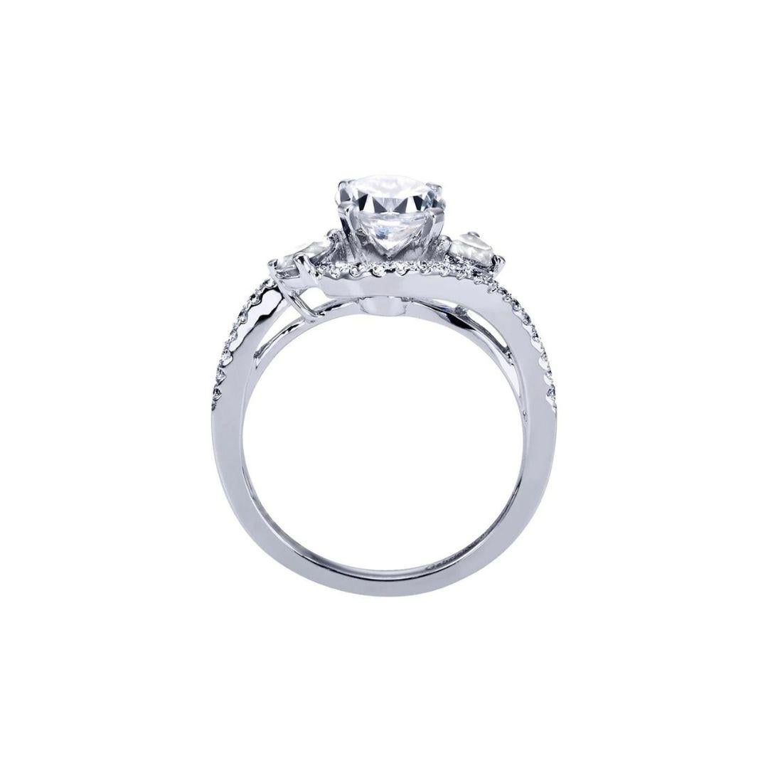 Round Cut Bypass Floating Halo White Gold Diamond Engagement Ring For Sale