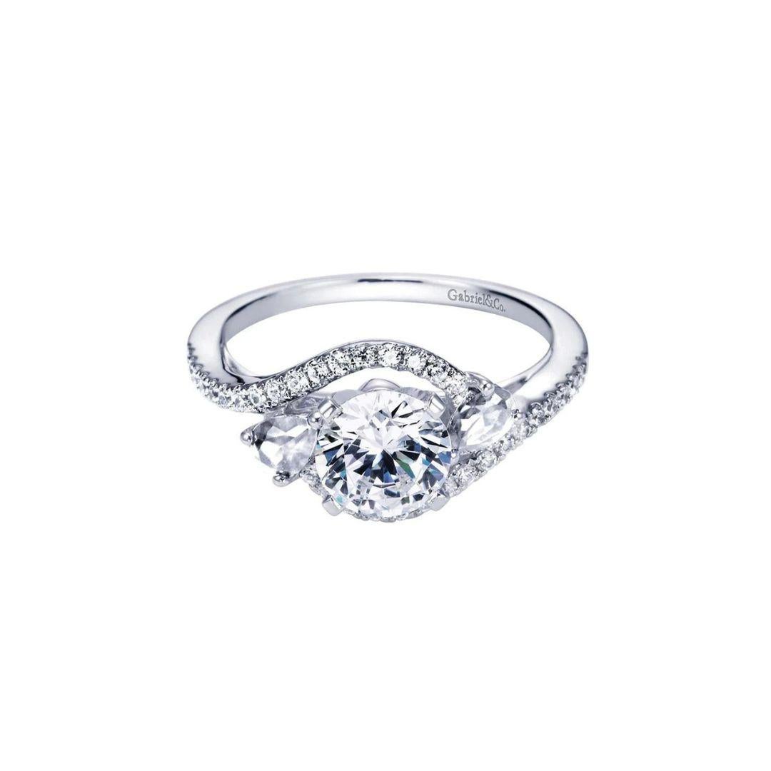 Bypass Floating Halo White Gold Diamond Engagement Ring For Sale