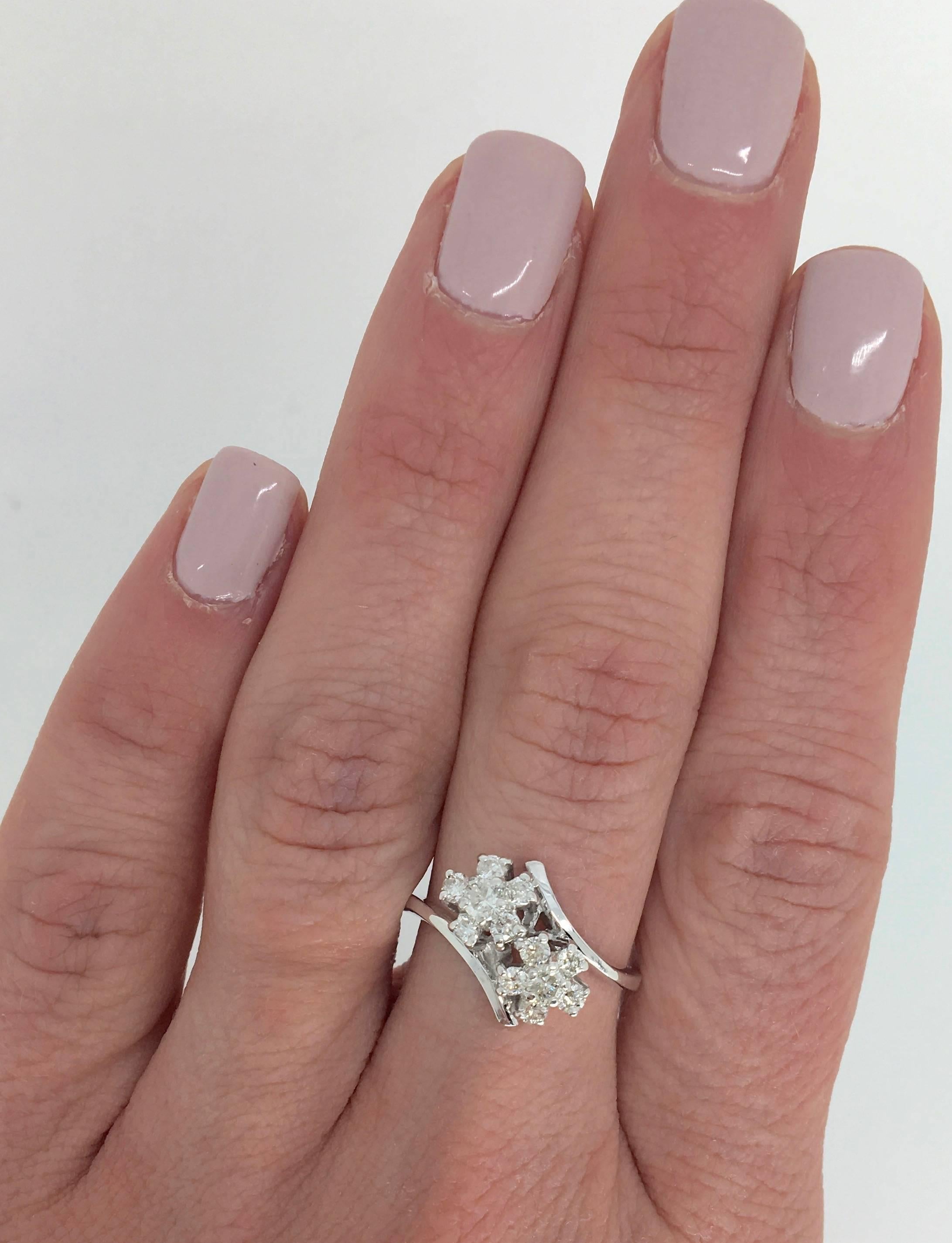 Bypass Flower Diamond Ring In Excellent Condition In Webster, NY